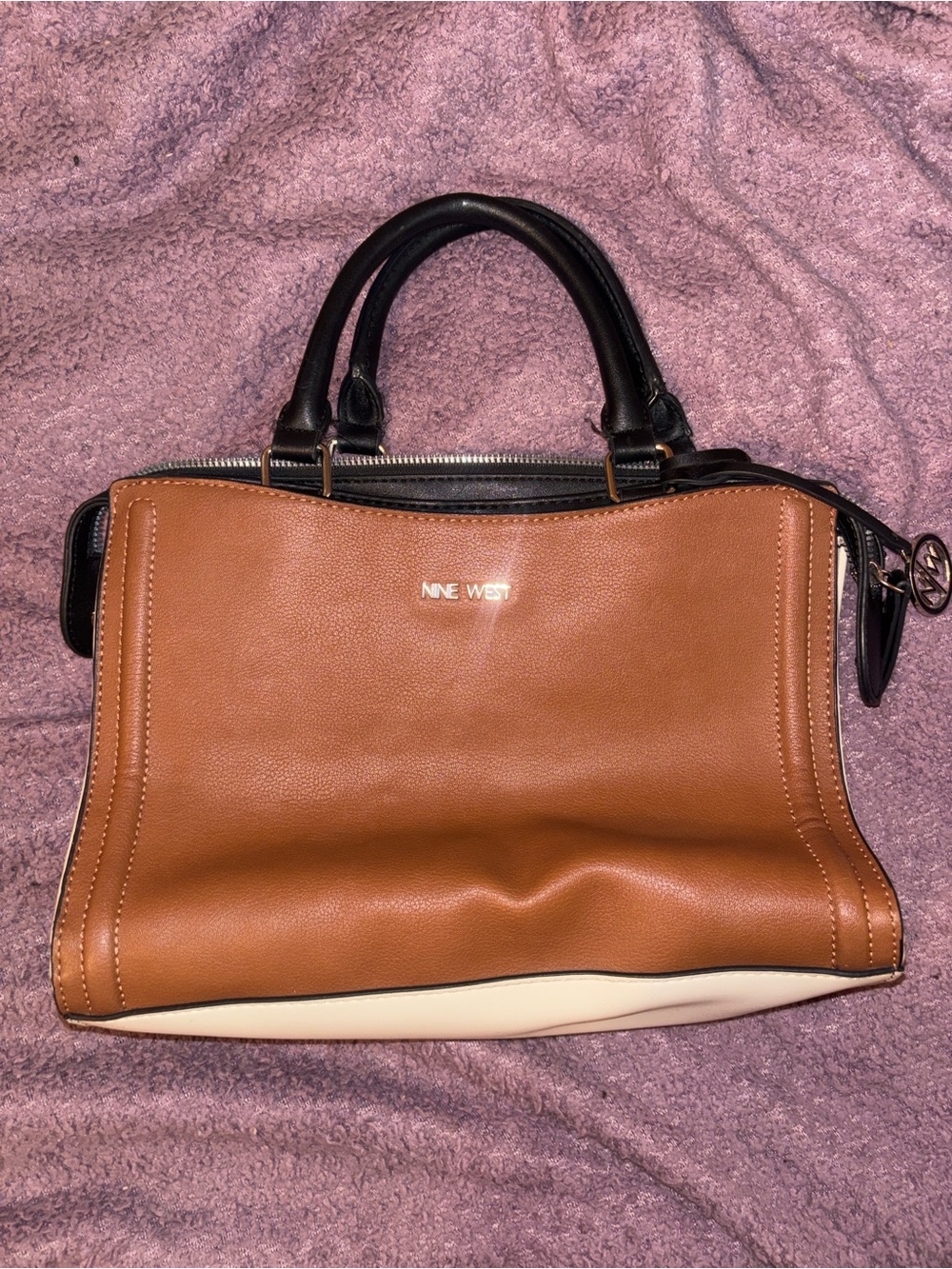 Nine West Two-Tone Brown, Black & Cream Satchel